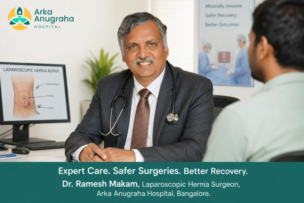 Dr. Ramesh Makam, laparoscopic hernia surgeon at Arka Anugraha Hospital, Bangalore.