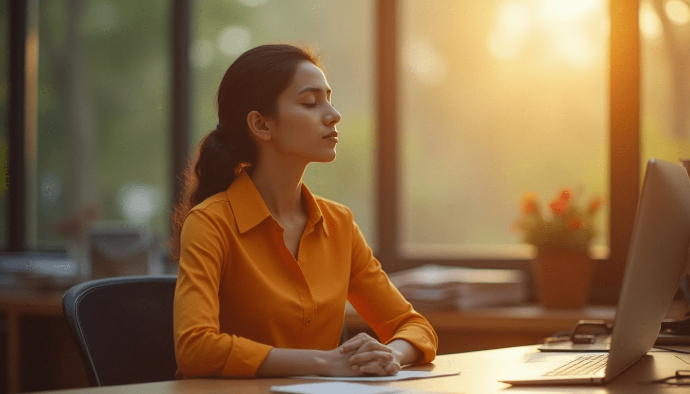 Indian professional practicing mindfulness meditation for stress and sensitization relief in Bengaluru.