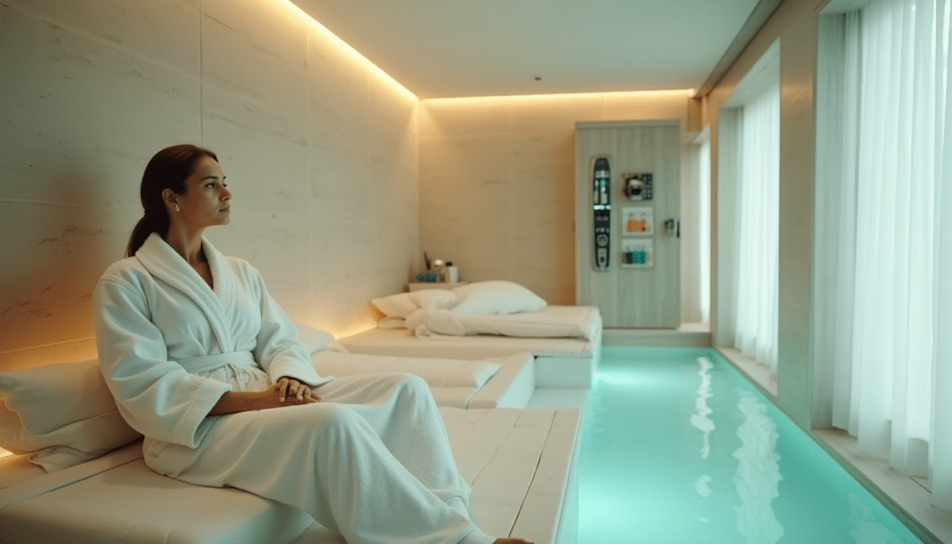 Indian woman experiencing ozone therapy at a wellness retreat spa in India.