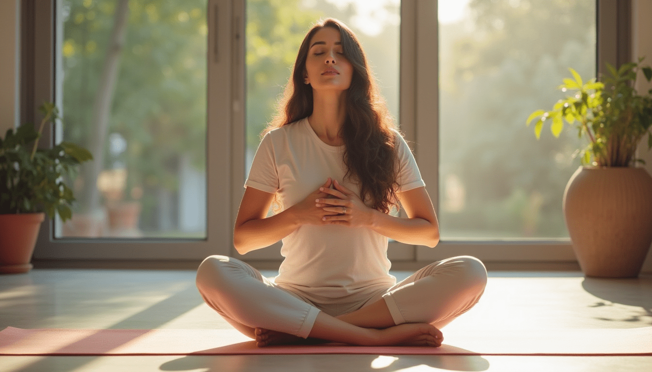 Indian woman practicing safety cueing with self-holding to calm the nervous system.