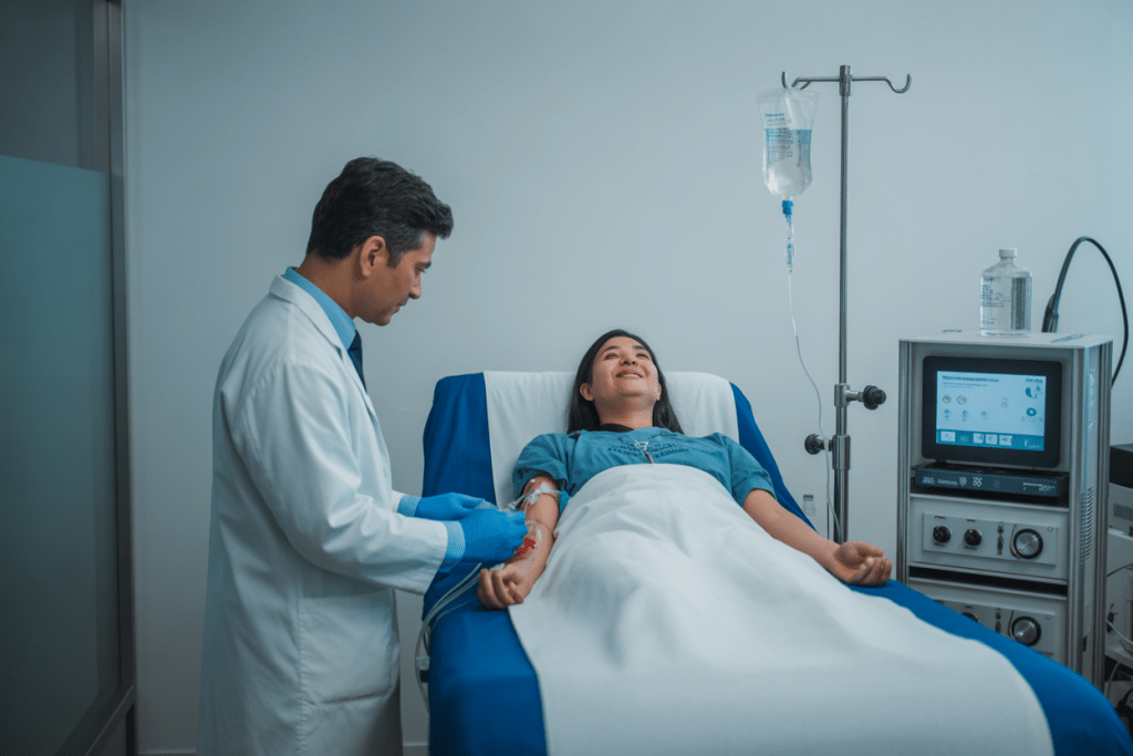 Patient receiving ozone infusion therapy under medical supervision at ARKA Anugraha Hospital, Bengaluru